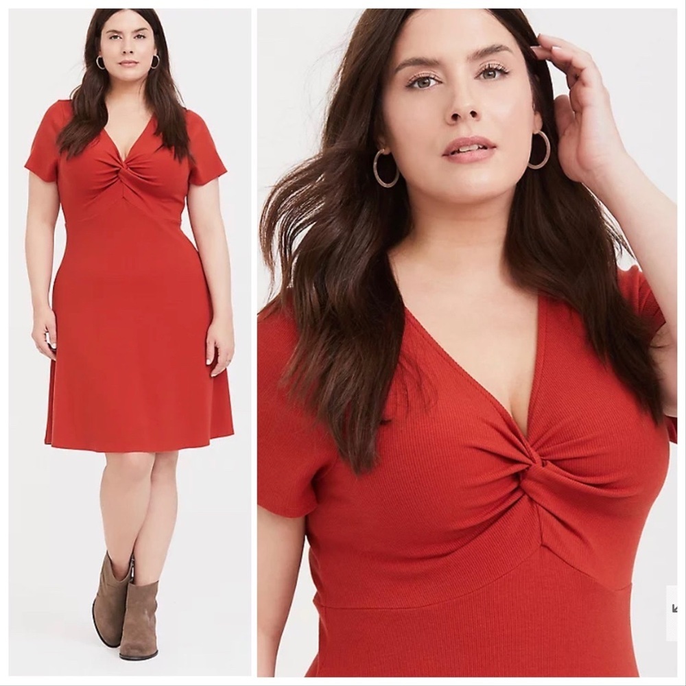 TORRID orange red rubber skater dress, 2X.